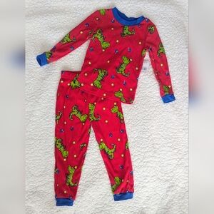 Kidgets Red Pajama Set with Green Dinosaurs